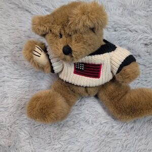 Vintage 1996 Embrace Plush‎ Brown Bear American Flag Sweater Stuffed Animal Toy